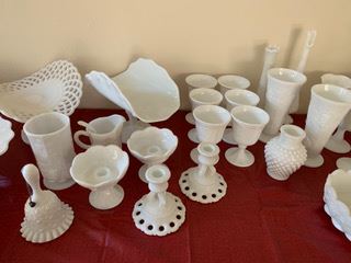 Large collection of vintage milk glass