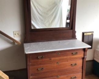 victorian marble top dresser and mirror set 