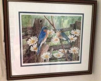 signed and numbered lithograph of robin birds by Al Dorniself