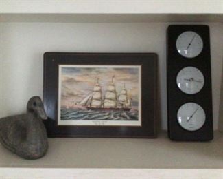 composition duck , ship placemats, barometer by brookstone 