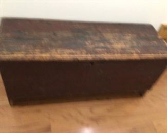 Antique Pine Chest with Snipe Hinges and Ditty Box