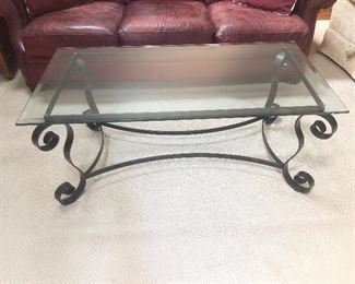 Glass and Wrought Iron Coffee Table