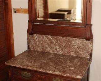 Antique Marble Top Cabinet with Mirror