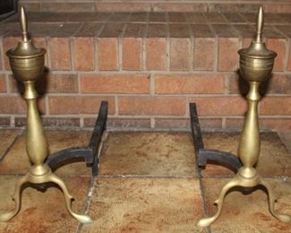 Antique Andirons Cast Iron Brass