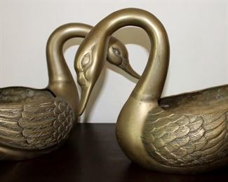 Antique Brass Swan Planters