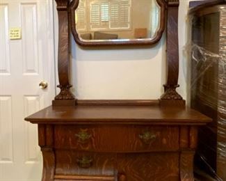 Claw Footed, Victorian Chest W/Small Mirror-Chest Measures Approx. 30" Tall X 40" Wide X 19" Deep. Mirror is 46" (Top of Mirror to Top of Chest) and 34" Wide