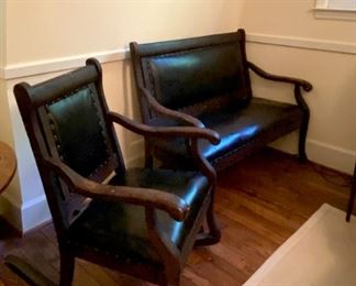 Nail head leather sofa and rocker matching chair also