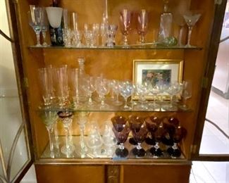 View of China Cabinet Open, Glass and Crystal Stemware