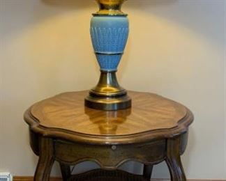 End Table with Rattan Shelf