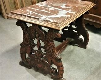 Vintage Marble Topped Side Table with Phoenix Sides Asking $75