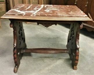 Vintage Marble Topped Side table with Phoenix carved sides   Asking $75 