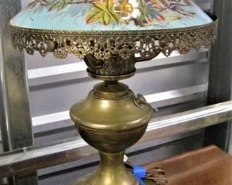 Converted oil Lamp with Blue Birds Nest Glass Shade Asking $35