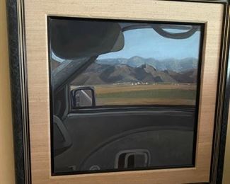 View of Ventura county from a car window. Original oil on canvas.