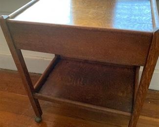 Oak table/cart with drawer. This would make a great serving/bar cart.