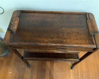 Top View- Oak Serving Cart with removable tray