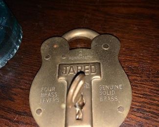 Antique brass Jared Brass pad lock and key