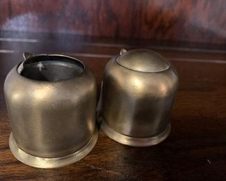 Vintage individual brass ash trays with retractable lids
