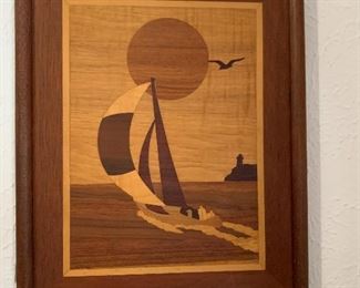 Inlaid Wood Sailboat Art
