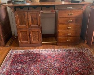 Antique 48" by 74" Wool Rug and Vintage 1940's Postal Cabinet