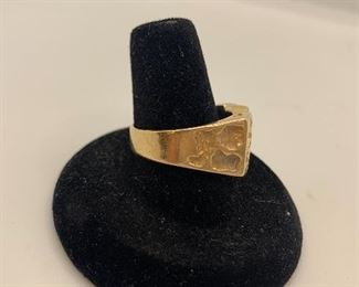 Side View- Size 9 14k ( tested 14k) Nugget Ring with small diamond.