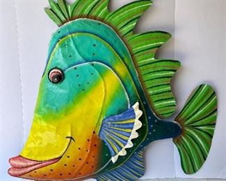 07/  Large Fish wall art •painted metal • 34”H x 32”W • NEW • $40
