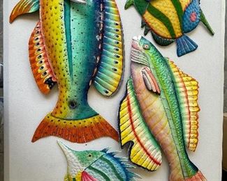 12/  Tropical Fish wall art collection • painted metal • Set of 4 • largest one 12” x 24" • $ 56