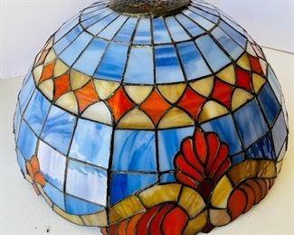 18/  Tiffany large stain glass shade • 20”round x 9”H • $75