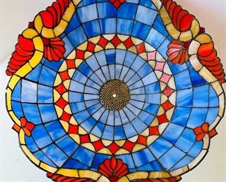 18/  Tiffany large stain glass shade • 20”round x 9”H • $75
