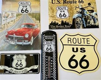 29/  Route 66 Lot • Wall art painted metal set of 2 • Outdoor Thermometer • License plate • $25