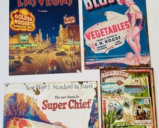 29/  Americana Vacation wall advertising • painted metal • lot of 4 • $20