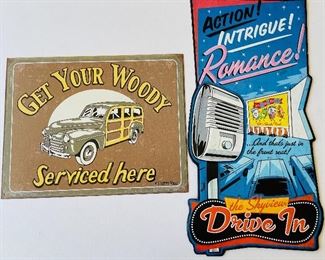 29/  1950s business advertising • painted metal• lot of 2 • $10