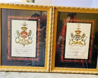 35/  Pair of Berkeley™ Crest prints inside ornate gold frame •  32”H x 25”W • $100