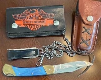42/  Harley Davidson • knife sheath with knife & wallet • $44