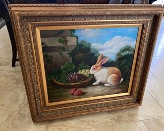 63/ Rabbit painting from Connie Crosby •33” x 30” • (originally $670) • $179