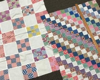 Pair of vintage stitched squares for baby blanket quilt