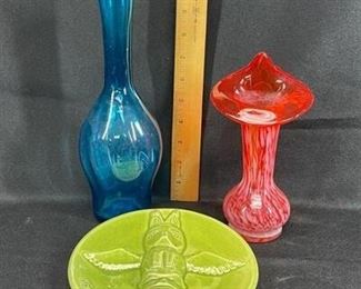 Mid century lot Colorful Glass Pottery