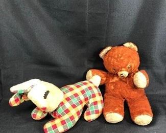 2 vintage stuffed animals bear and rabbit