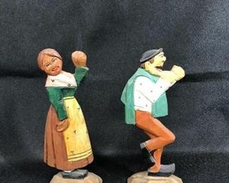 Handmade painted wood man and woman card holders