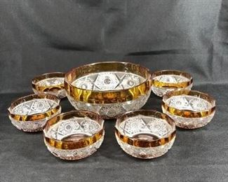 7 piece Crystal and amber bowl set