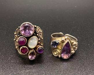 Pair of Sterling Silver Amethyst Sizable Rings