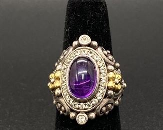Barbara Bixby Sterling Silver 18k Polished Amethyst Cabochon Ring