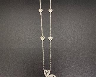 Sterling Silver 925 RPG Rhinestone Heart Pendant Charm Necklace