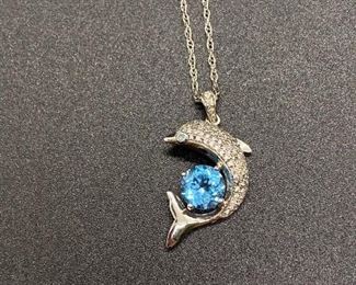 Sterling Silver Dolphin Pendant Charm Necklace