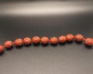 String of Carved Red Cinnabar Beads