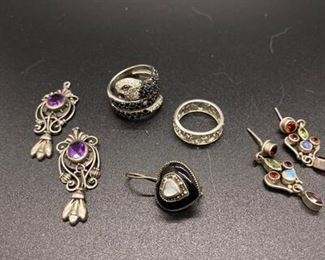Mixed Sterling Silver Jewelry Lot Missing stones  parts