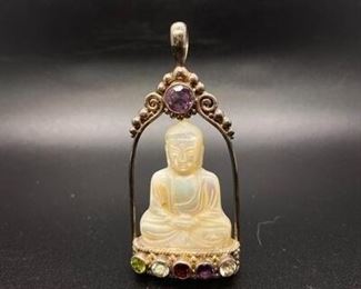 Sajen Sterling Silver Gemstone Mother of Pearl Buddha Pendant Enhancer Charm