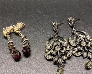 Two pairs of Earrings Sterling Silver 18k Rhinestone Dangle