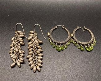 Two Pairs of Sterling Silver Drop Dangle Earrings