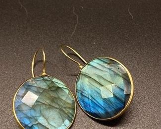 Pair of Round Prism Cut Art Glass Dangle Earrings