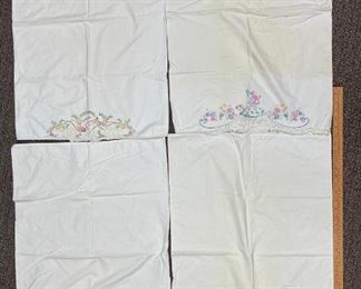 Vintage and Linen pillowcases with embroidered ends